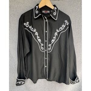 Gordon James Western Mens Shirt XL Rhinestones Pearl‎ Snap Rockabilly Black